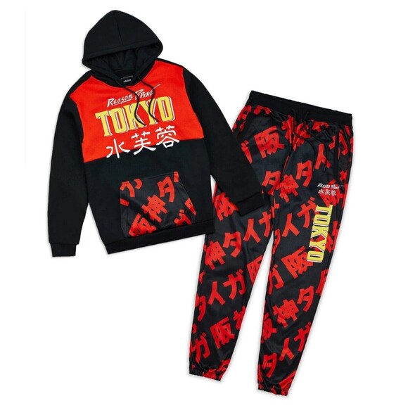 Reason Track Set Tracksuit Men's XXXXL (4XL) Red Black Kanji Tokyo